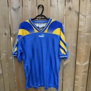 Vintage 80s PUMA Soccer Jersey Blue V-Neck L Men’s